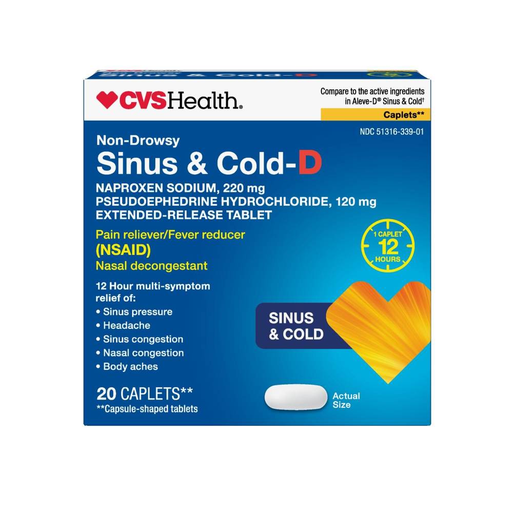 CVS Health Non-Drowsy Sinus & Cold-D 120 mg Extended-Release Tablets (20 ct)