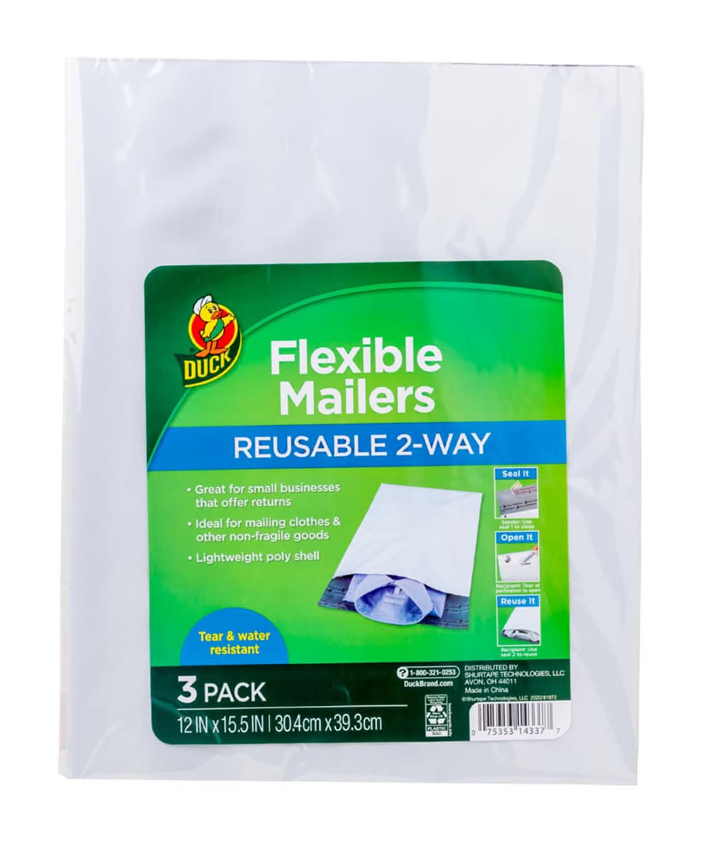 Duck Brand Flexible Mailers Reusable 2-Way 12 In X 15.5 In - 3 Pk