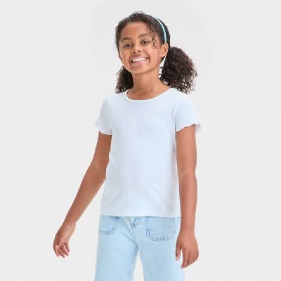 Cat & Jack Girls' Short Sleeve Ribbed T-Shirt, L, White