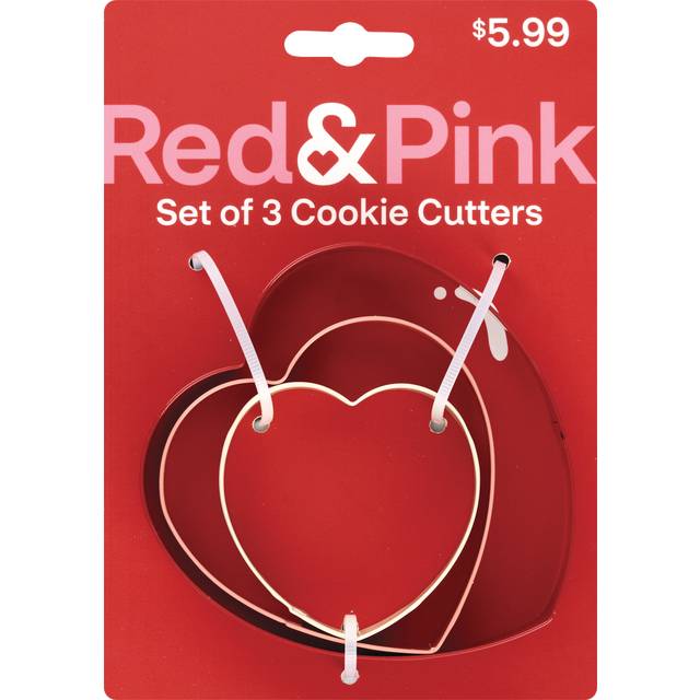 Red & Pink Valentine's Hearts Cookie Cutter Set, 3 pc