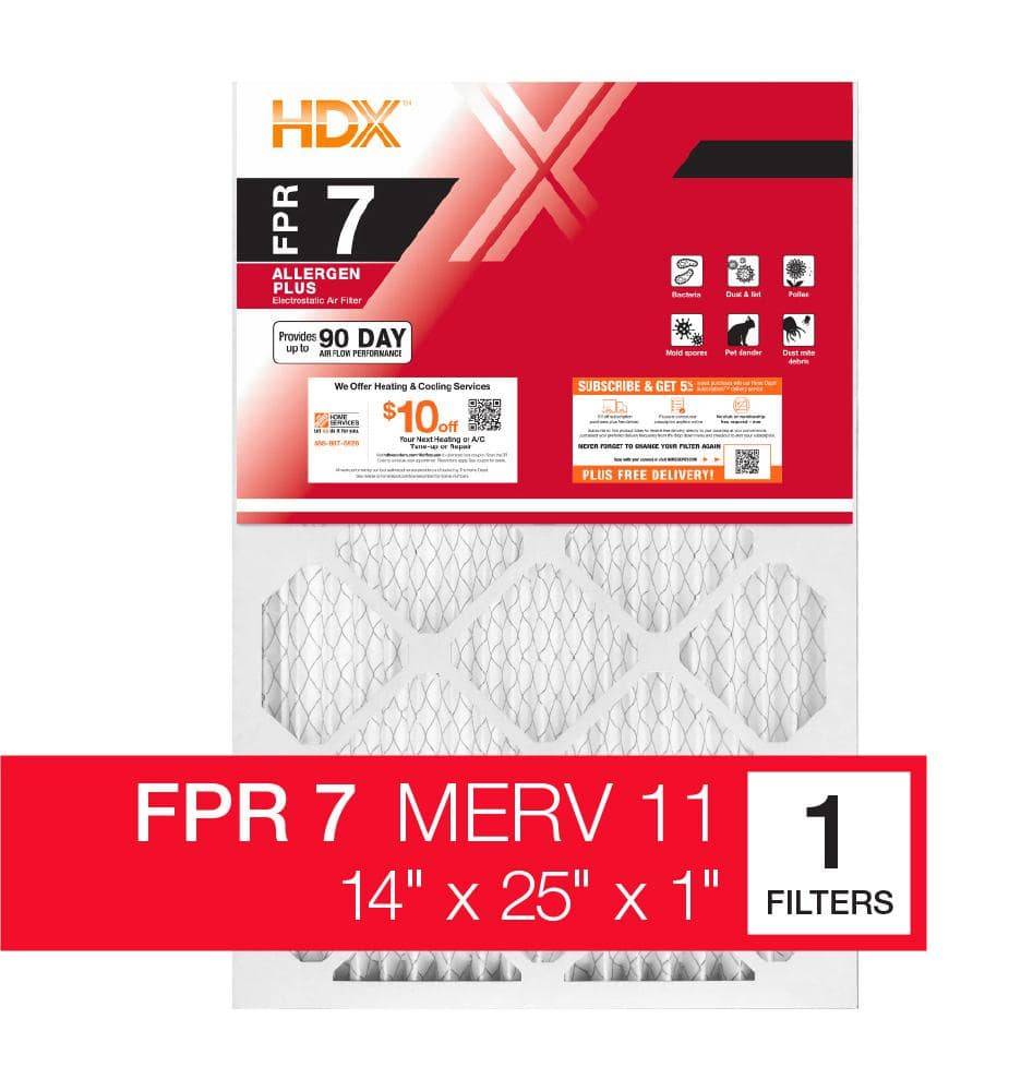 HDX Allergen Plus Pleated Air Filter Fpr 7 Merv 11, 14x25x1 in