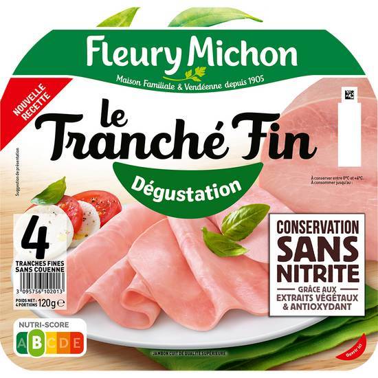 Fleury Michon - Jambon le tranché fin sans nitrite (4 pièces)