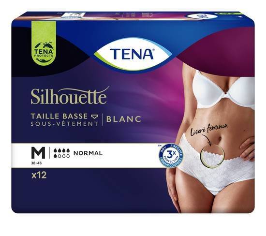 Tena - Silhouette normal taille basse blanc m (12 pièces)