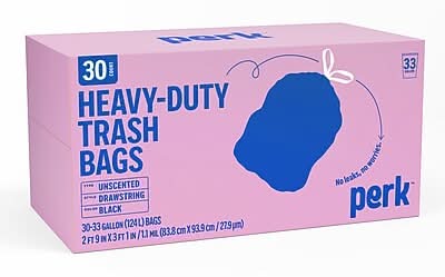 Perk™ 33 Gallon Kitchen Trash Bag, Low Density, 1.1 mil, Black, 30 Bags/Box (PK56747)