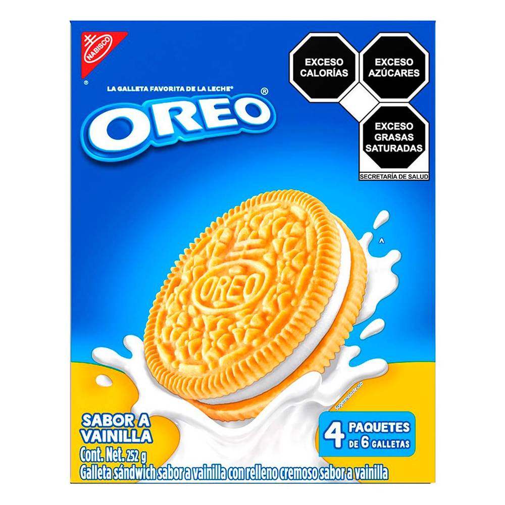 Oreo · Galletas sándwich con relleno cremoso, vainilla (4 x 6 un)