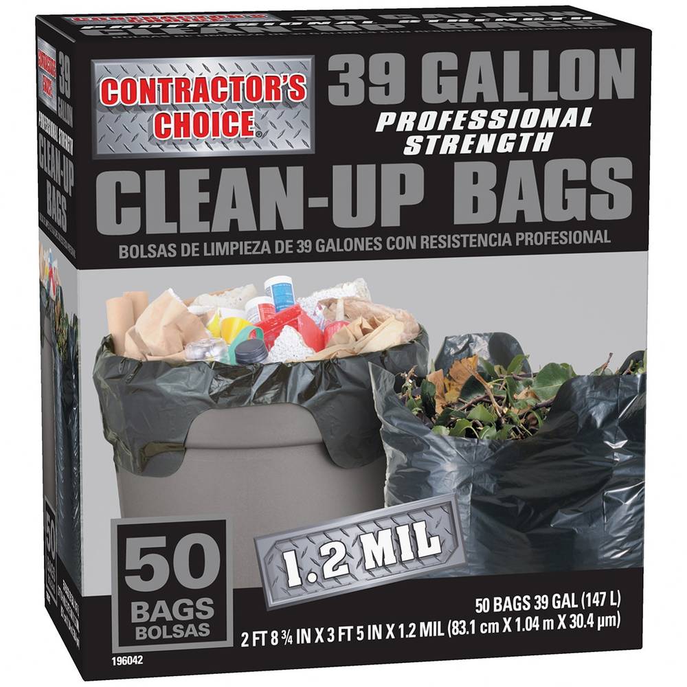 Contractor's Choice Contractor 39-Gallon Black Outdoor Plastic Construction Flap Tie Trash Bag (50-Count) | LW39WC050B