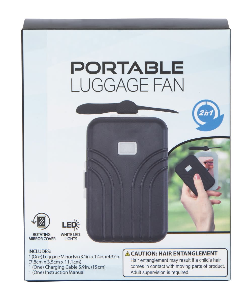Portable Mini Luggage Fan & Mirror 3.1in x 4.37in Black