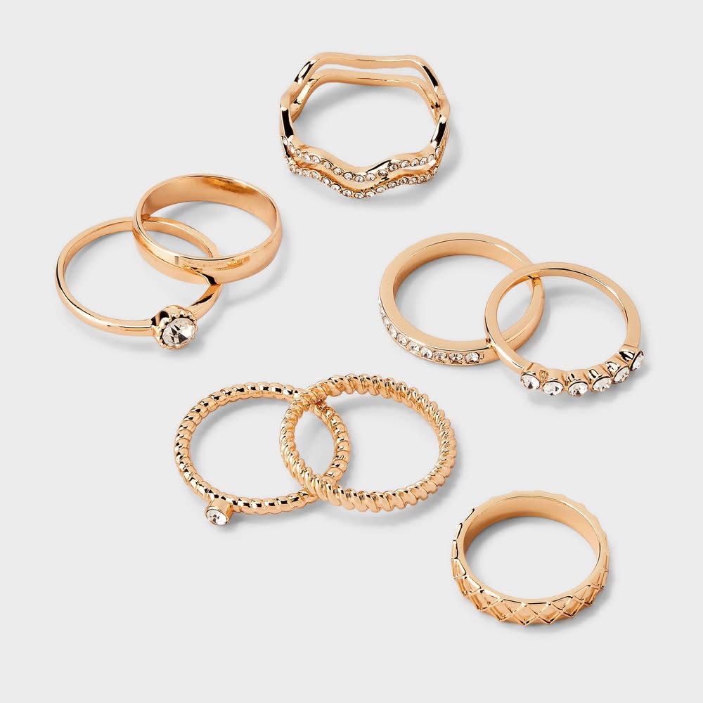 Wild Fable Rhinestone Band Ring Set, M/L (8 ct)