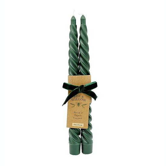 Bee & Willow™ 2-Pack Holiday Twist Taper Candles in Green