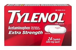 Tylenol Extra Strength Caplets, Fever Reducer and Pain Reliever, 500 mg, 24 Counts (931219)