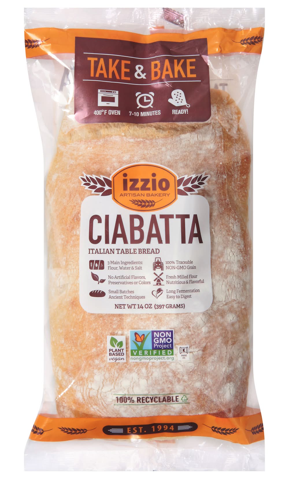 Izzio Artisan Bakery Ciabatta Italian Table Bread (14 oz)