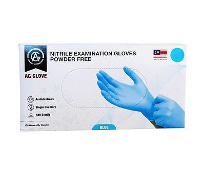 AG Glove Disposable Nitrile Examination Gloves, M, Blue (100 ct)