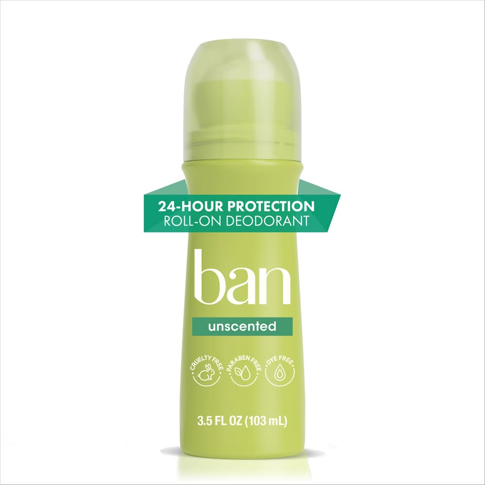 Ban Unscented Roll-On Antiperspirant Deodorant (3.5 fl oz)