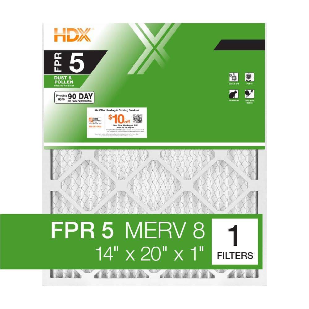 Hdx 14 In. X 20 In. X 1 In. Standard Pleated Air Filter Fpr 5, Merv 8