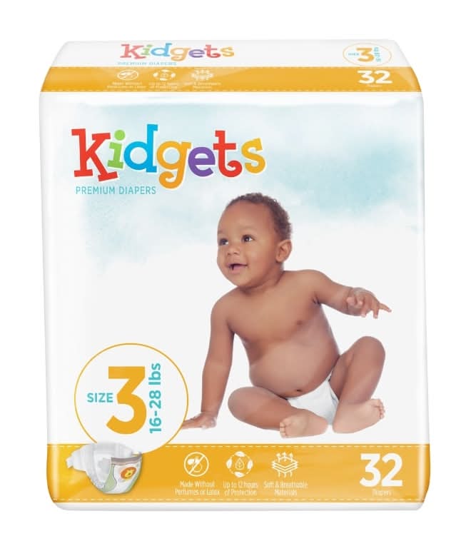 Kidgets Premium Baby Diapers, Size 3 (32 ct)