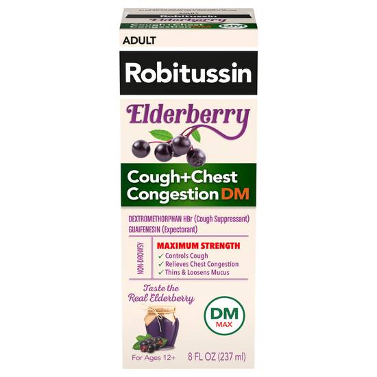 Robitussin Maximum Strength Elderberry Cough + Chest Congestion Dm Cough Suppressant For Adults