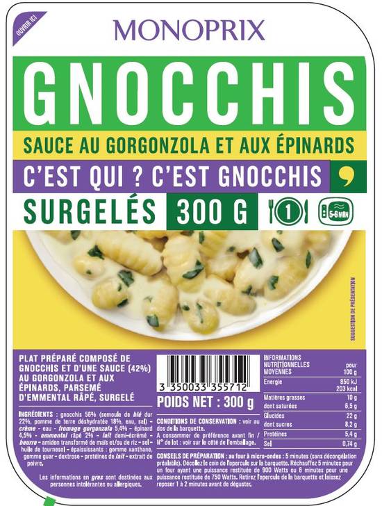 Monoprix - Gnocchis sauce au gorgonzola et aux épinards
