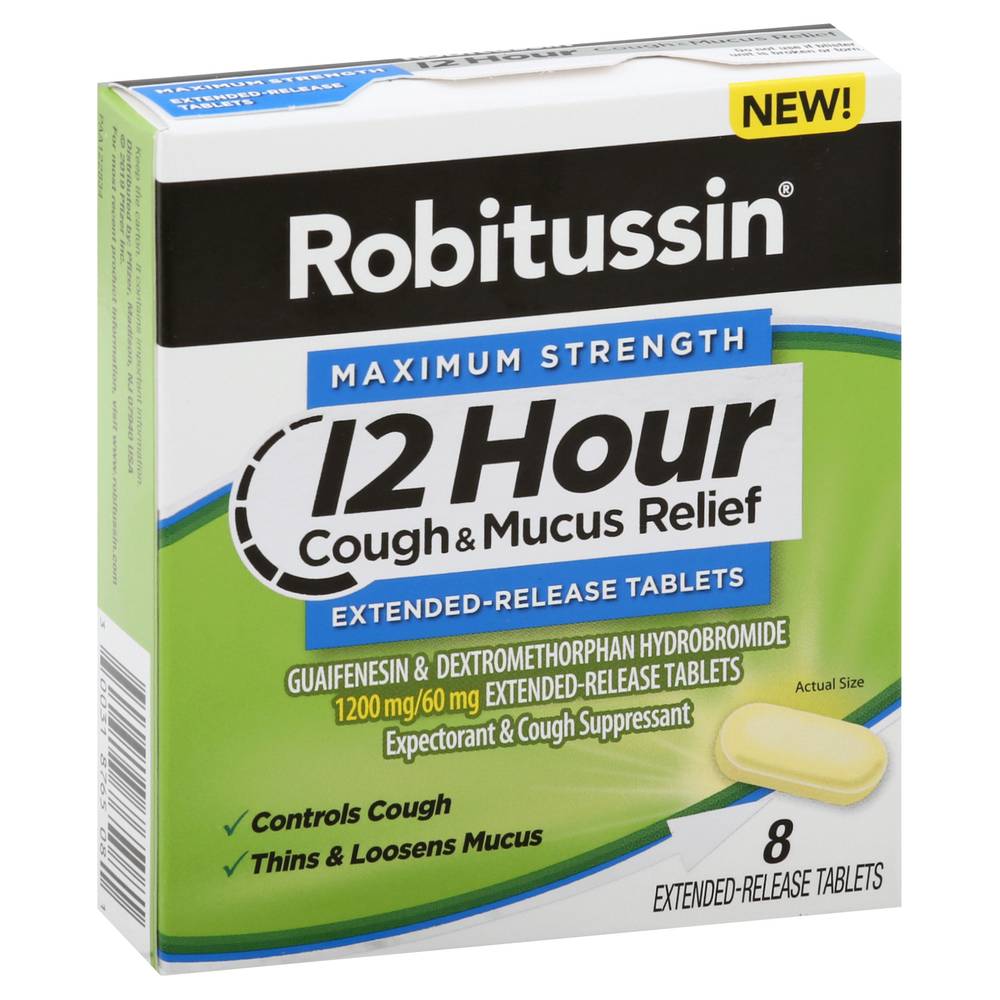 Robitussin Maximum Strength 1200 Mg/60 mg Extended-Release Tablets (8 ct)