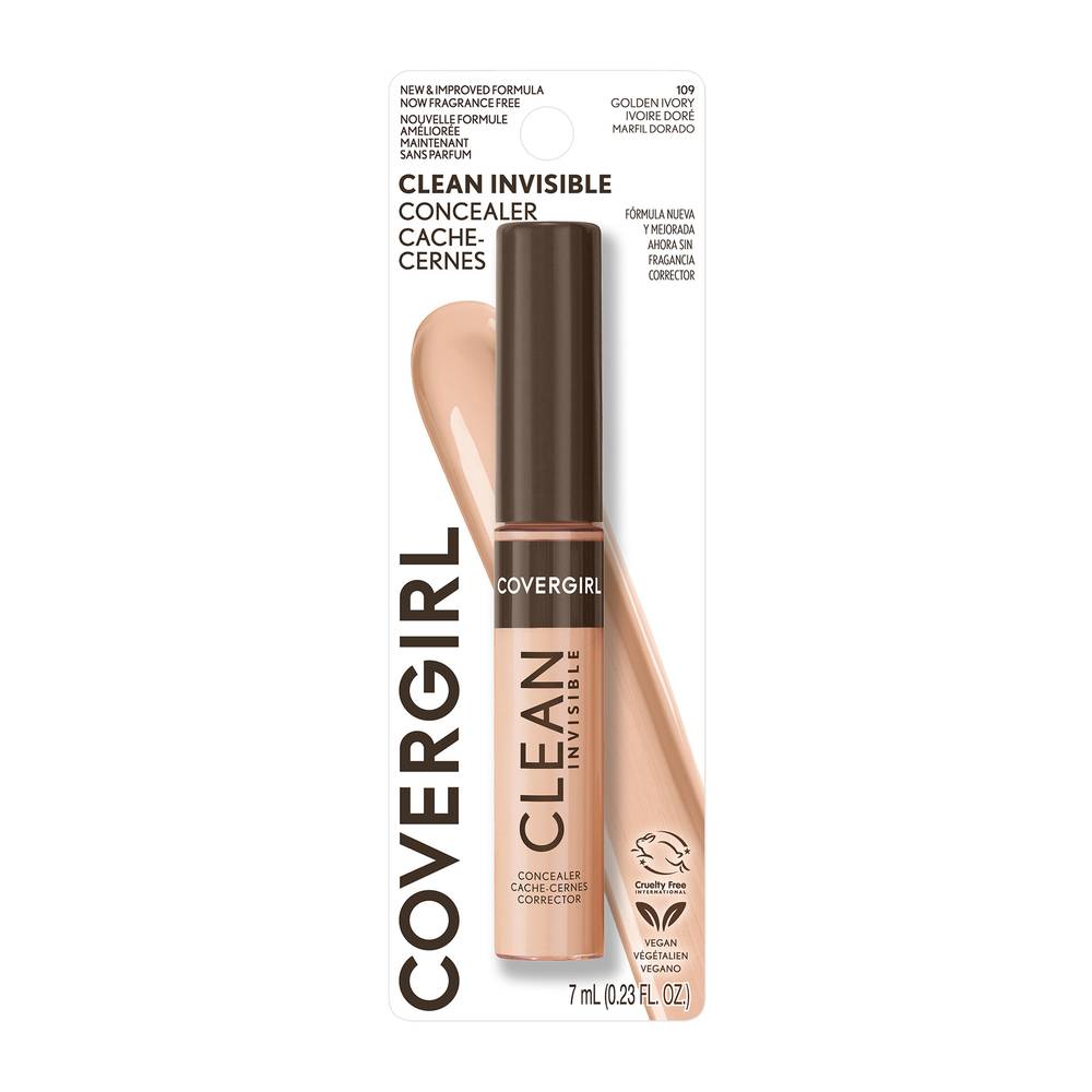 CoverGirl Clean Invisible Concealer- Vegan Formula, 109 Golden Ivory (7 ml)