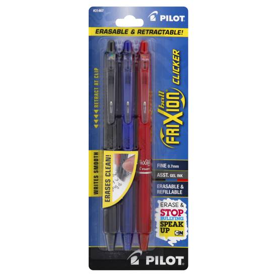 Pilot Frixion Fine Assorted Gel Ink Clicker Pen (3 ct)