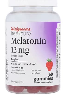 Walgreens Free + Pure Melatonin 12 mg Gummies, Natural Strawberry (60 ct)