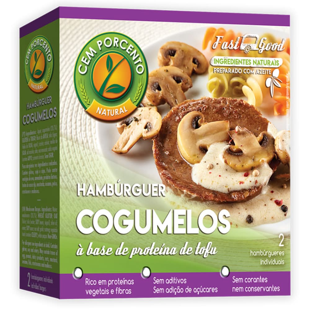 Cemporcento  - HambÃºrguer de cogumelos, embalagem de 160g