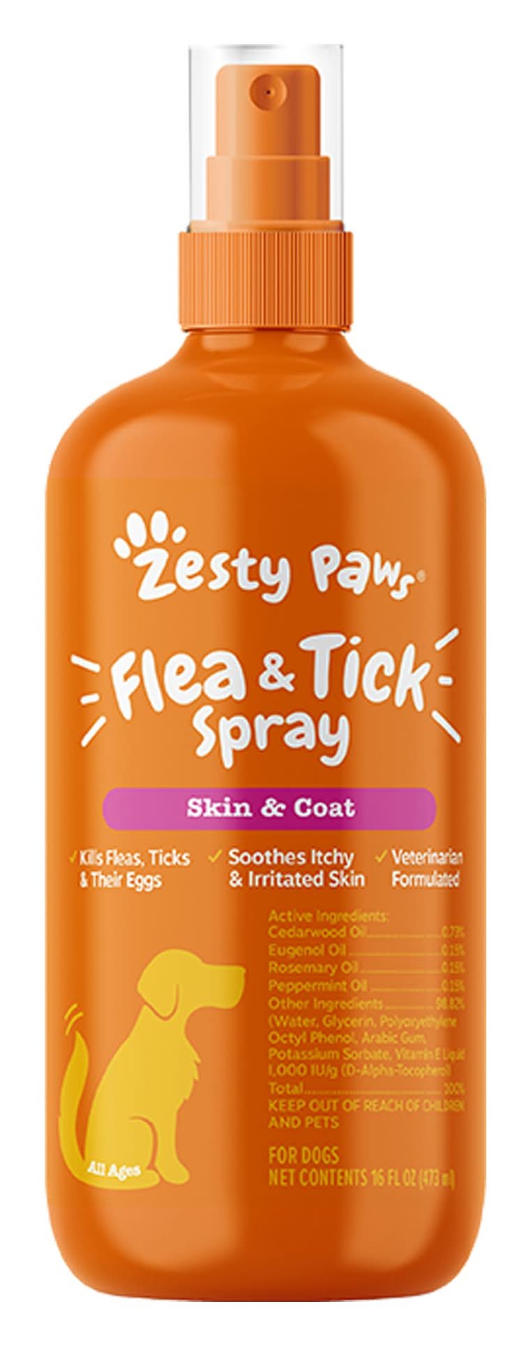 Zesty Paws Flea & Tick Spray, 16 fl oz Bottle (Size: 16 Fl Oz)