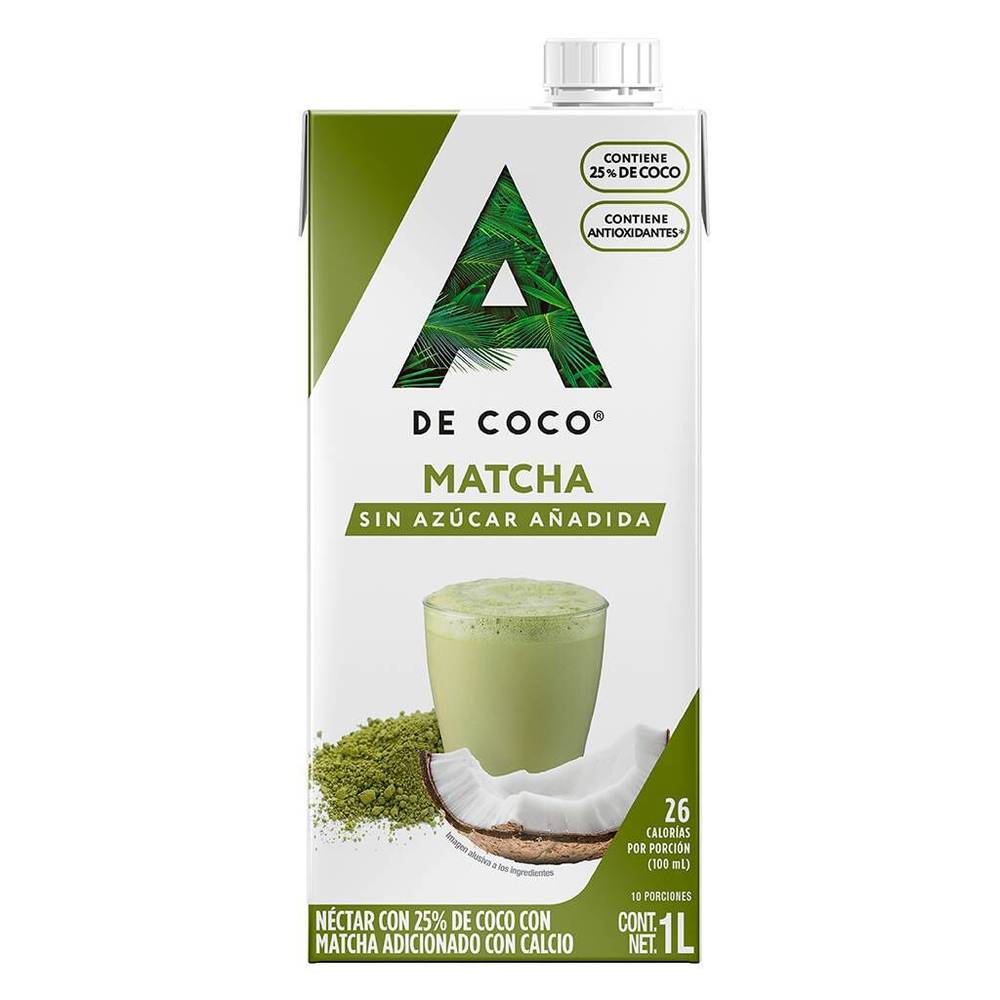 A De Coco · Néctar de coco con matcha (1 L)