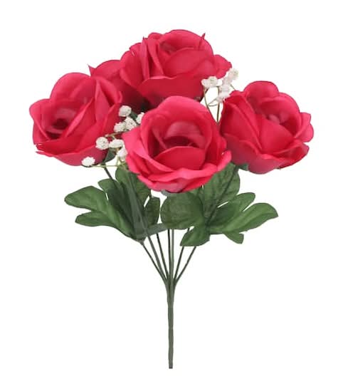 Ashland Rose & Baby's Breath Bush, 13 in, Dark Pink