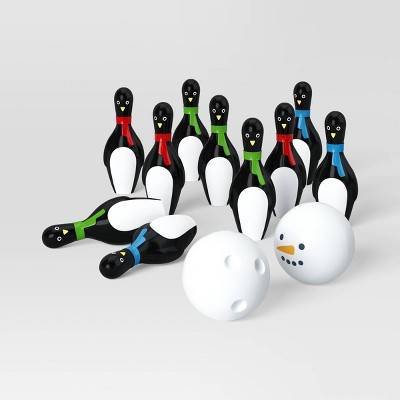 12pc Penguin and Snowman Bowling Christmas Party Game Kit Black/White - Wondershop™