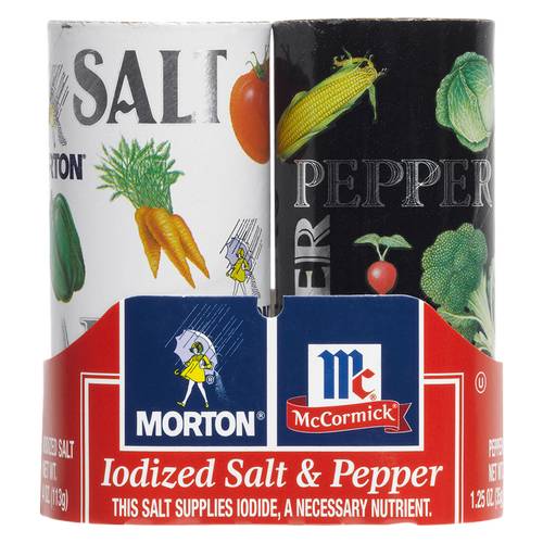 Morton Iodized Salt & McCormick Black Pepper Shakers set 5.25oz