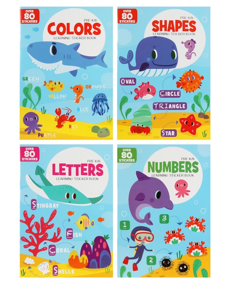 Kids Learning Sticker Activity Books, 10.5x7.5-in.