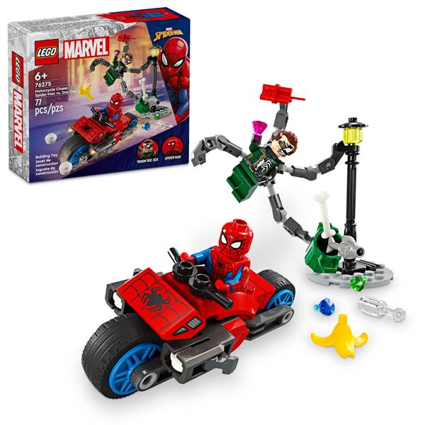 LEGO Marvel Motorcycle Chase: Spider-Man vs. Doc Ock, 76275, 77 Piece, 6+