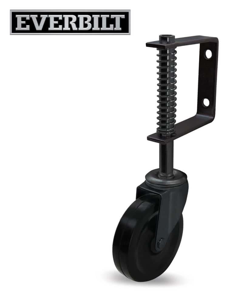 Everbilt 4 In. Black Hard Rubber And Black Steel Swivel Gate Caster With Adjustable Spring Bracket And 125 Lbs. Load Rating