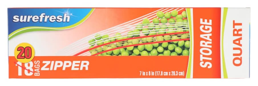 Surefresh Zipper Seal Quart Storage Bags, 7x8 in (20 ct)