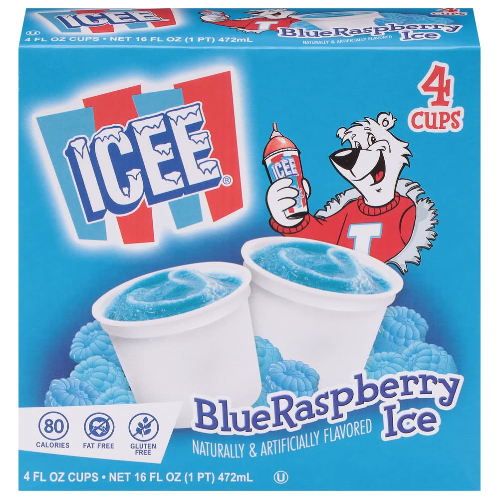 ICEE Flavored Ice Cups, Blue Raspberry (4 x 4 fl oz)