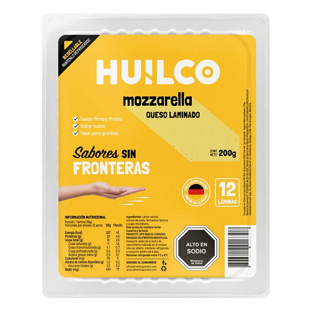 Huilco queso mozzarella laminado (12 láminas, 200 g)