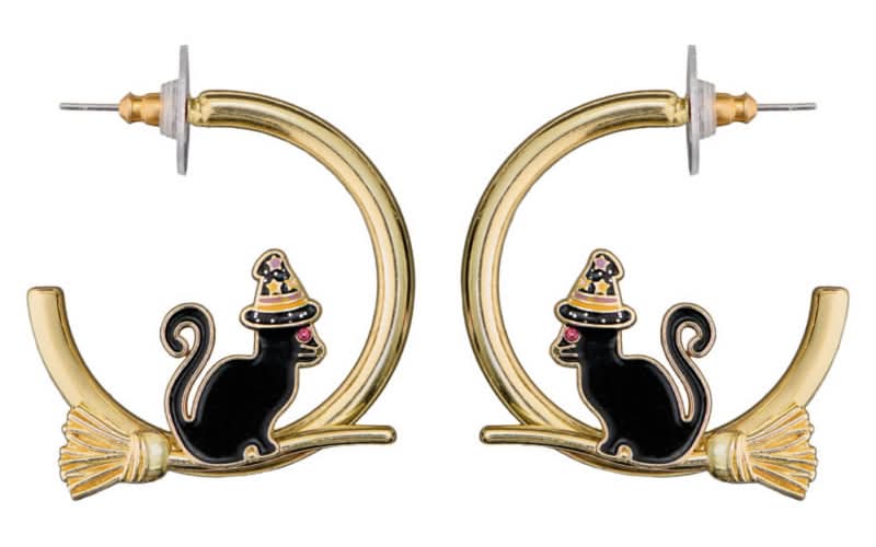 The Halloween Collection Black Cat Hoop Earrings