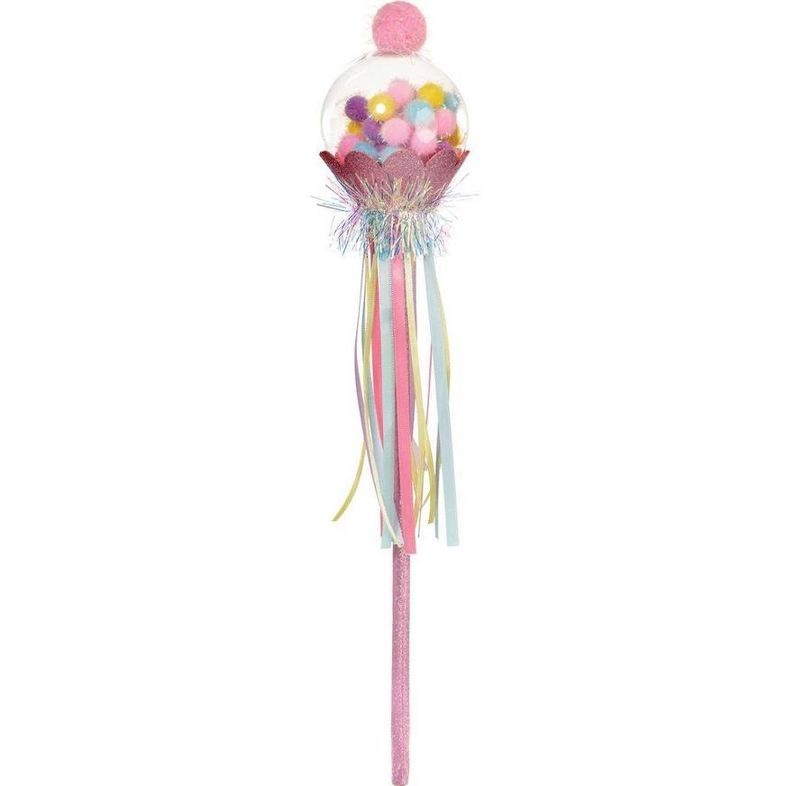 Glitter Pastel Party Pom-Pom Fabric Tinsel Wand, 3.4in x 15in