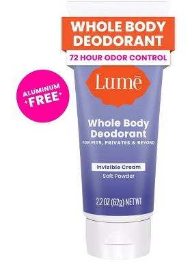 Lume Invisible Cream Tube Whole Body Women's Deodorant, Soft Powder (2.2 oz)