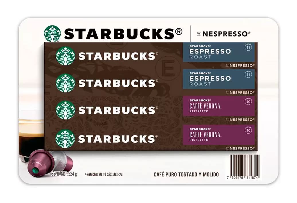 Starbucks · Café puro en cápsulas tostado y molido, espresso roast-café verona (4 x 10 un)