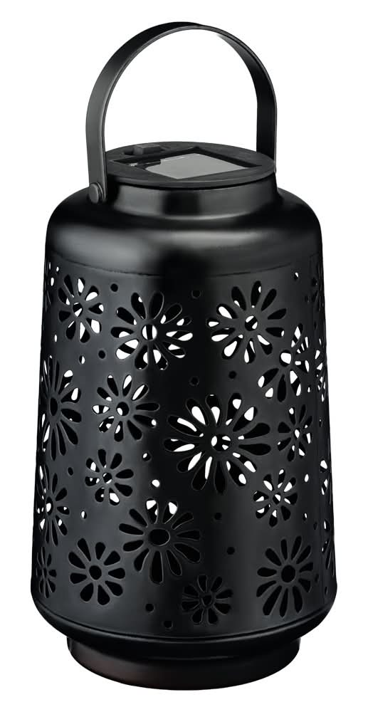 Belavi Solar Decorative Metal Lantern, Black Flower