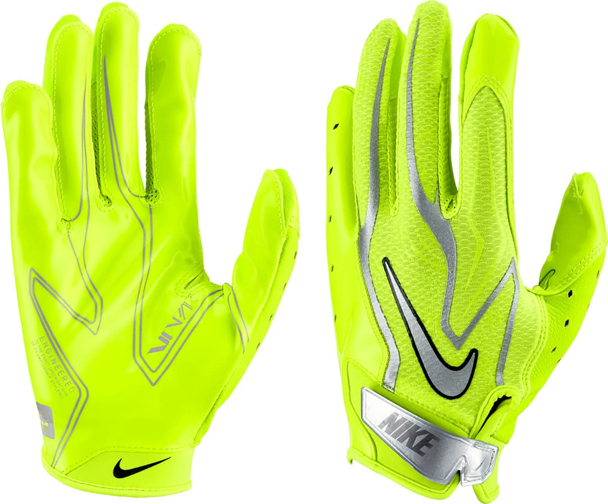Nike Adult Vapor Jet 9.0 Combine Football Gloves (Volt/Metallic Silver, L)