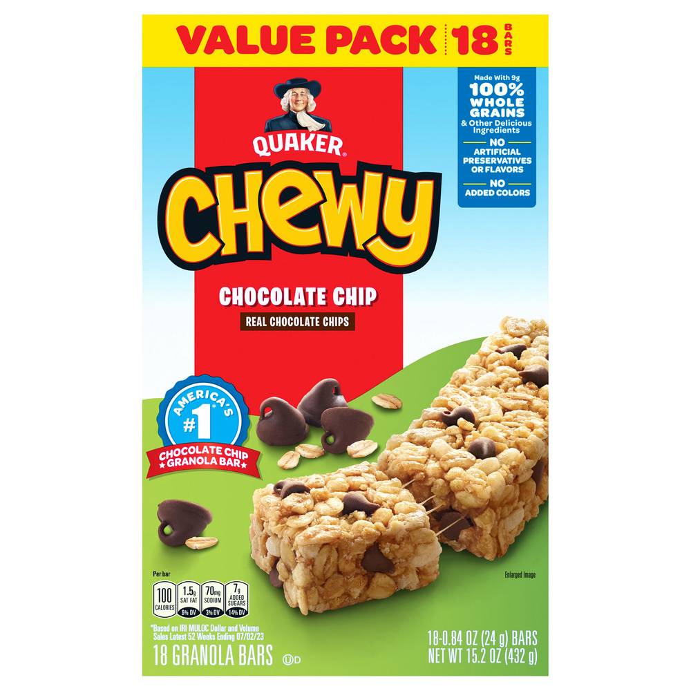 Quaker Chewy Granola Bars, Chocolate Chip (0.84 oz, 18 ct)