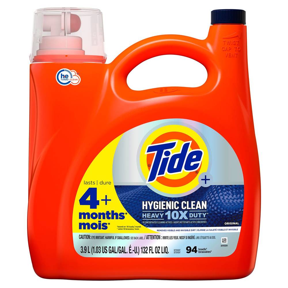 Tide + Hygienic Clean Heavy Duty 10X Liquid Laundry Detergent, Original Scent, 94 Loads, 132 Oz