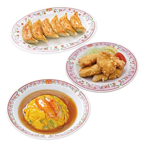 【デラックス】天津飯セット (天津飯・餃子・鶏の唐揚) Deluxe Tenshin-Han (Omelette on Rice) Set