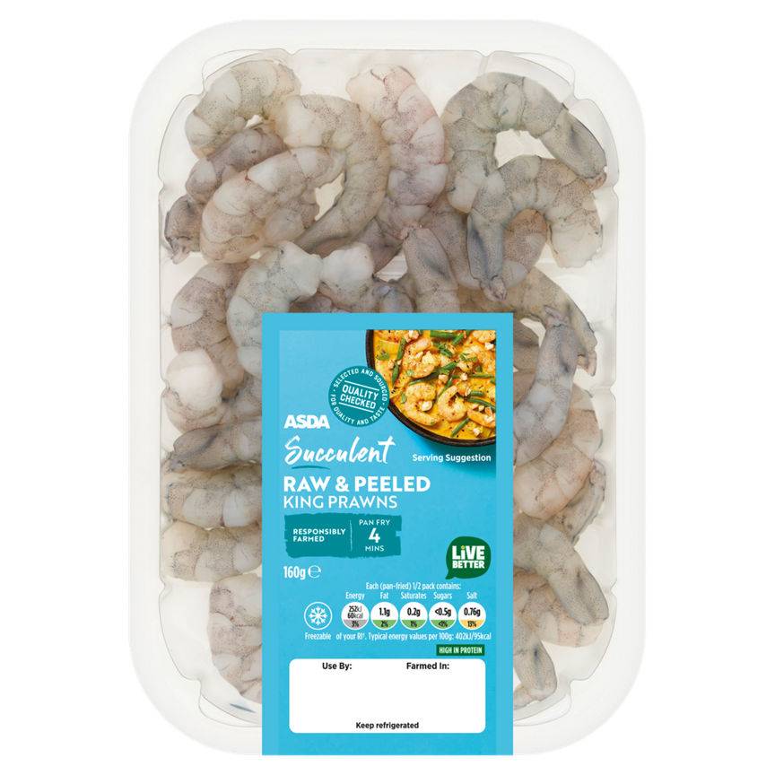 Asda Succulent Raw & Peeled King Prawns 160g