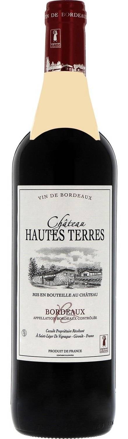 Reflets de France - Vin rouge bordeaux aop château hautes terres, 2016 (750ml)