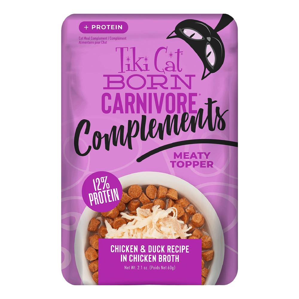 Tiki Cat® Born Carnivore Complements Cat Food Topper - Grain Free, 2.1 OZ (Flavor: Chicken & Duck, Size: 2.1 Oz)