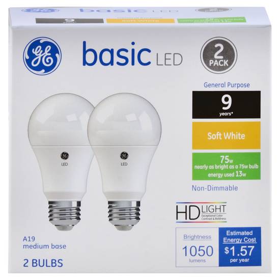 Ge Basic Led Soft White 13 Watts Light Bulbs ( 2 ct )